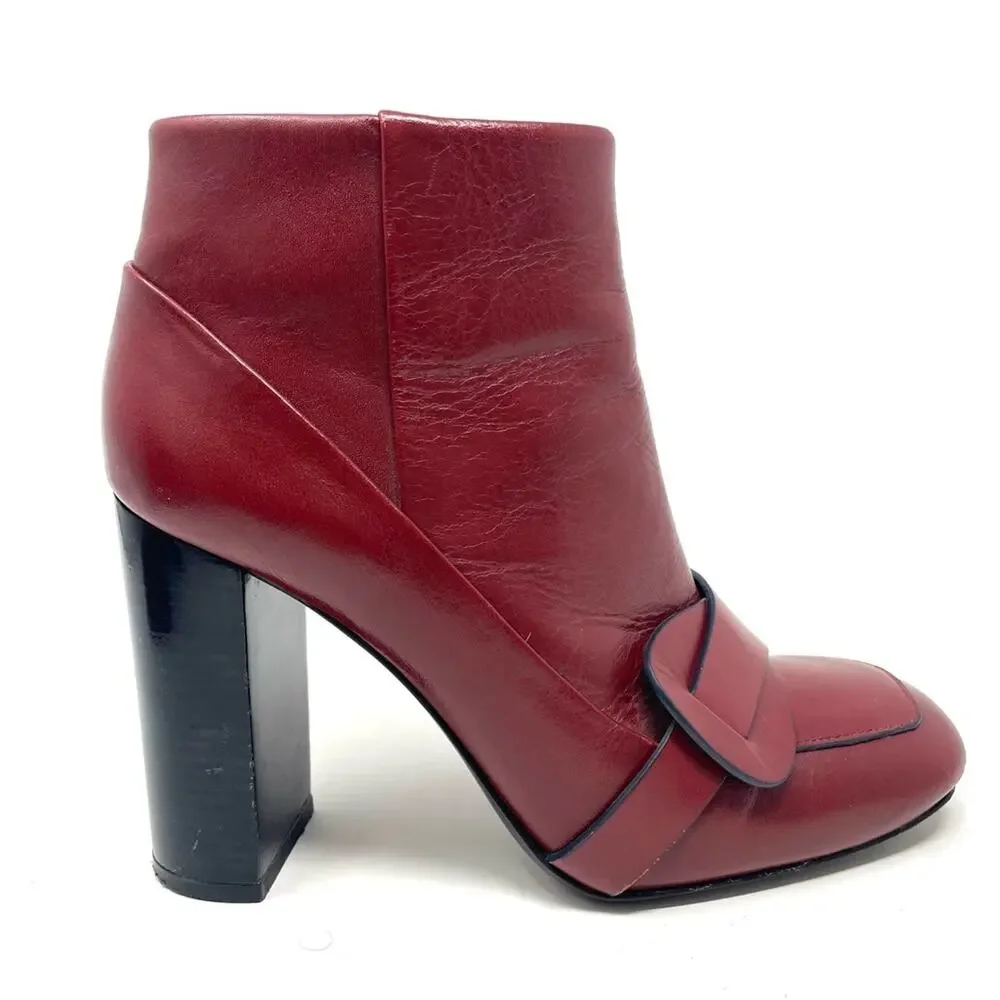 Tory Burch Burgundy Red Leather Stacked Heel Ankle Boots Women's Size 7, $498
